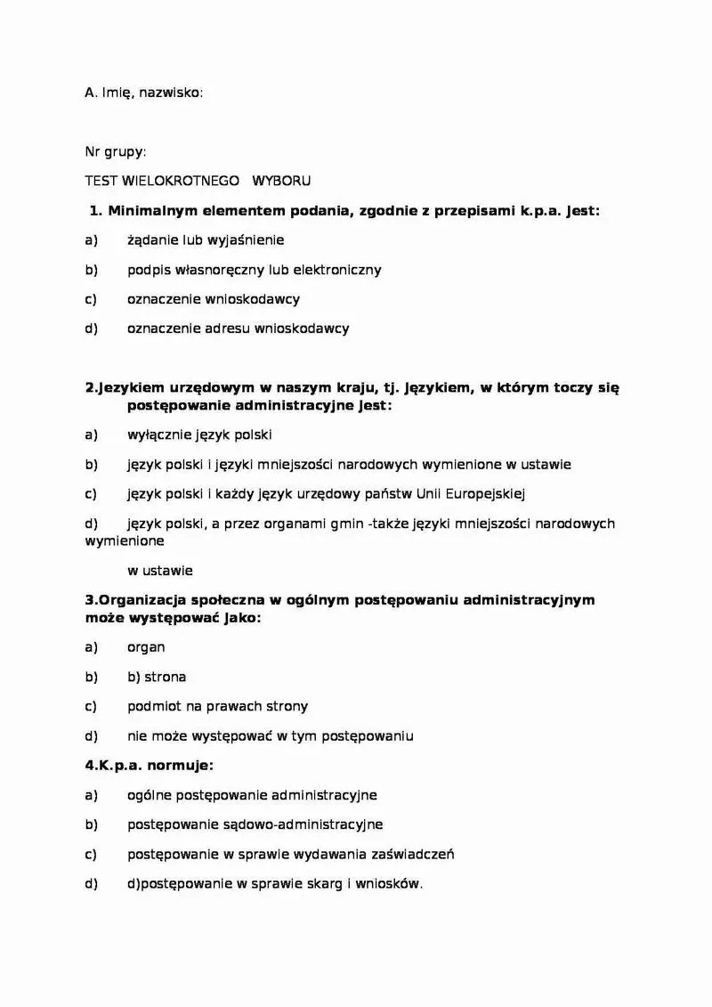 Przygotowanie do testu wielokrotnego wyboru